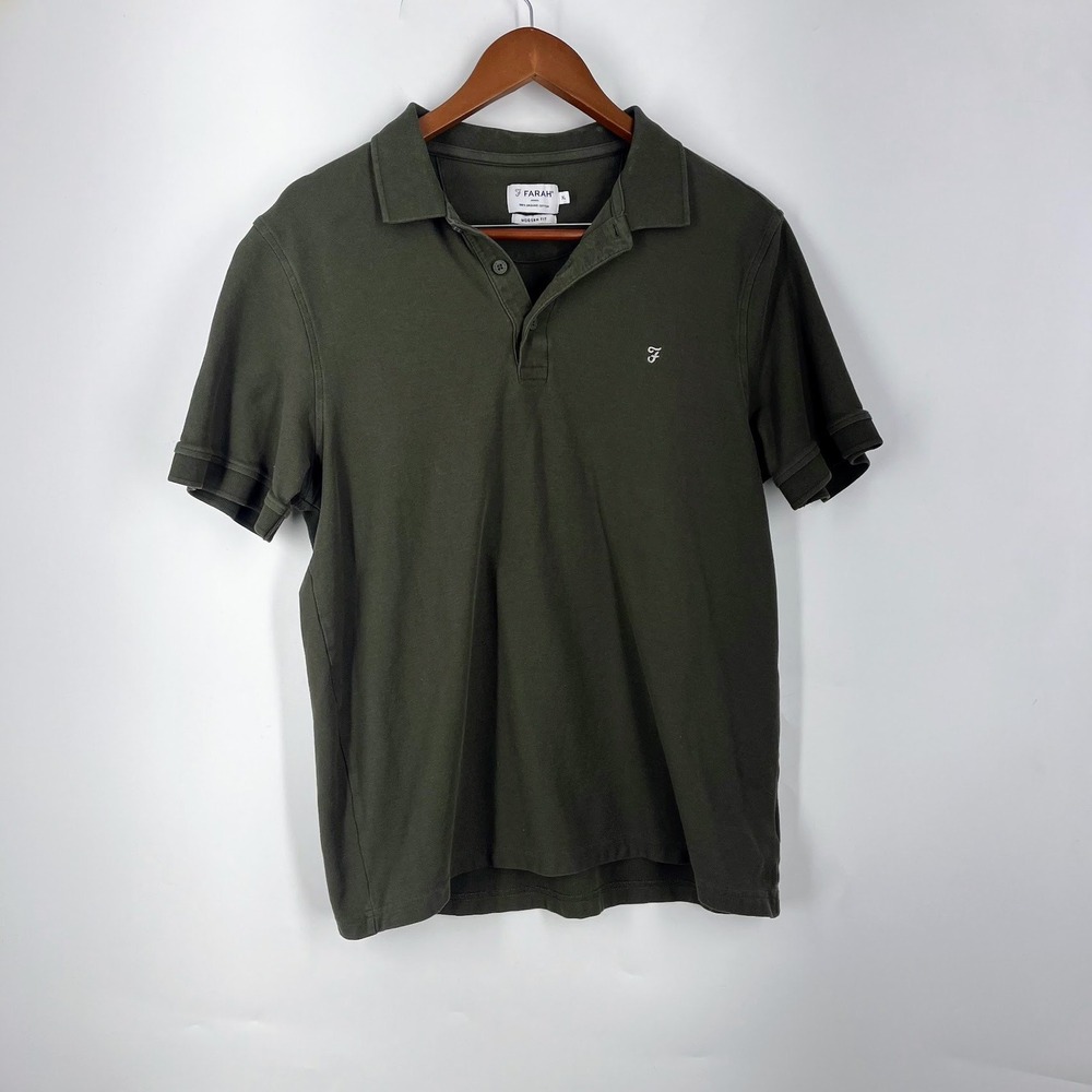 Farah Perry Ellis Mens Modern Fit Organic Cotton Polo Shirt Olive Green‎ Size XL